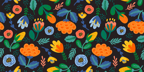 Folk floral seamless pattern. Modern abstract design for paper, cover, fabric, pacing and other