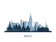 Riga skyline, monochrome silhouette. Vector illustration.