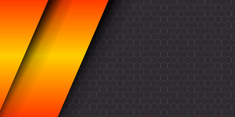 Poster - Black and orange modern material vector header with a hexagonal mesh. Design banner with polygonal grid and blank space for your logo. Abstract website design, vector illustration 