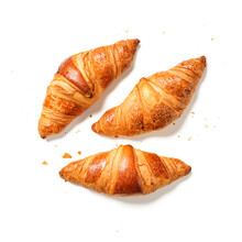 Three Fresh Croissants Isolated On A White Background