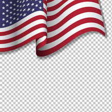 Waving Flag Of The United States Of America For Independence Day Isolated On Transparent Background