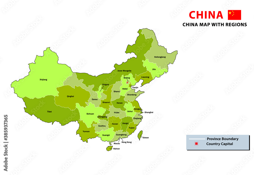 China map. Political Map of China provinces 2020 in green color ...