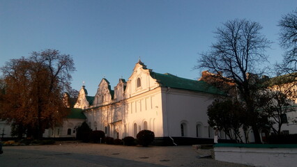 Evening view of the ancient monastery Pechersk Lavra in Kyiv, Ukraine at sunset