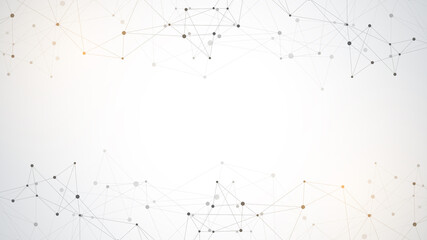 Poster - Abstract polygonal background with connecting dots and lines. Global network connection, digital technology and communication concept.