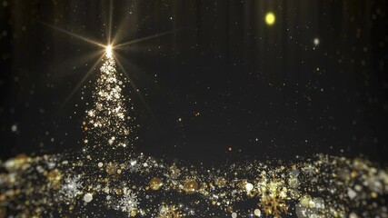 Wall Mural - gold glittering christmas tree lights with copy space for text motion graphic background looped.