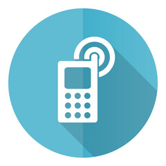 Aufkleber - Phone vector icon, mobile, cell flat design blue round web button isolated on white background