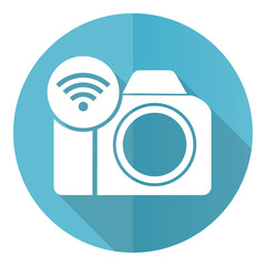 Aufkleber - Photo camera, communication, wifi blue vector icon, flat design illustration in eps 10