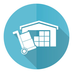 Poster - warehouse and shipping barrow, delivery, freight concept blue vector icon, flat design illustration 