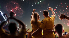 Fans Celebrate In Stadium Arena Night Fireworks