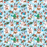 Fototapeta Pokój dzieciecy - Christmas seamless pattern. New Year cartoon characters. Celebration. Concept for design and printing on packaging. Scalable seamless background