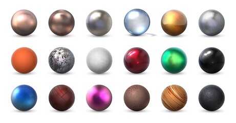 texture spheres. realistic 3d balls of different material. collection matte and shiny round forms fr