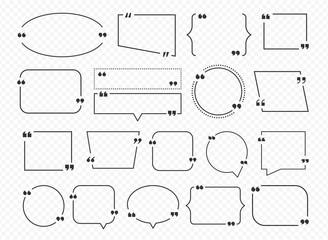 Aufkleber - Quotation box. Quote outline forms for text and lettering on transparent background. Idea frame with copy space. Black counters comment bubbles and round or square shape, vector template isolated set