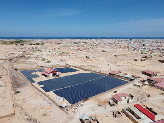 solar hybrid power plant in somalia, africa - drone aerial photo