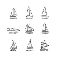 Wall Mural - marine transportation vehicles monoline sailboat vector design in set