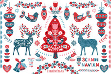 Scandinavian Christmas Folk Art Design Elements