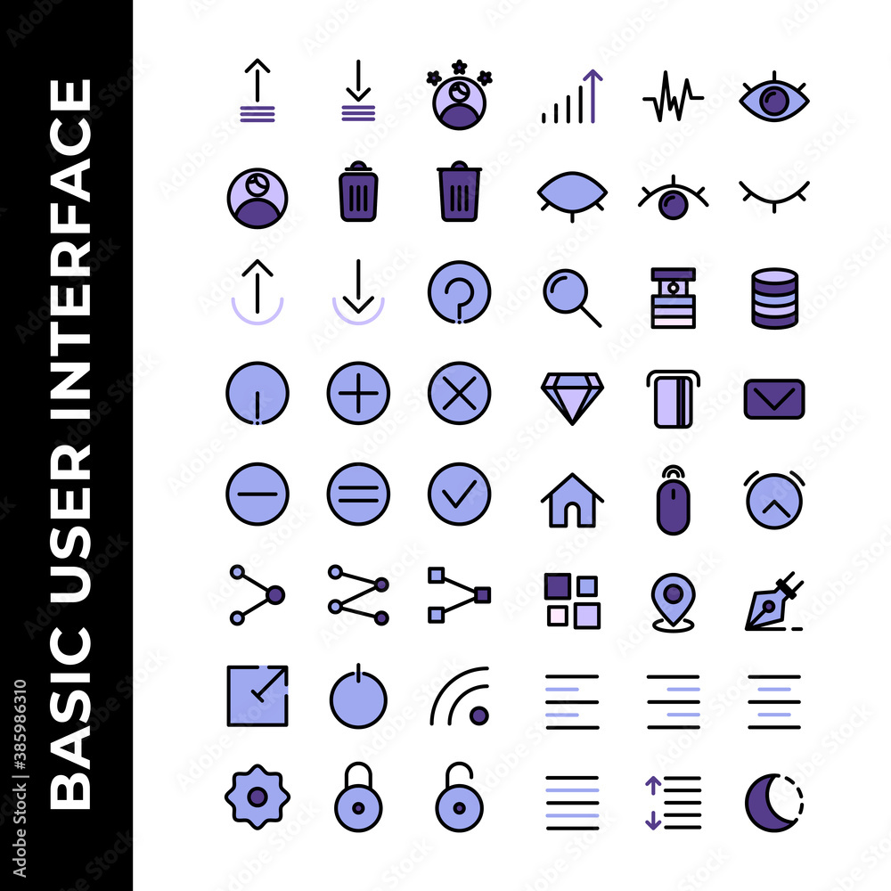 user interface icon set include profile,arrow,remove,trash,help,warning ...