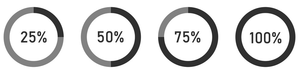 Poster - Set of circle percentage diagrams ring percentage diagram collection, loading circle icon, black isolated on white background, vector illustration.