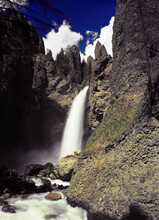 Tower Falls In Yellowstone National Park On A Bright, Summer Day