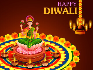 Wall Mural - vector illustration of Decorated Diya for Happy Diwali festival holiday celebration of India greeting background