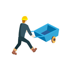 Wall Mural - constructer man with wheelbarrow isometric style icon vector design