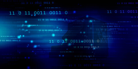 2d illustration abstract digital binary data on computer screen
