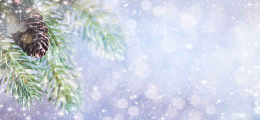  Merry Christmas and Happy New Year, Holidays greeting card with blurred bokeh background