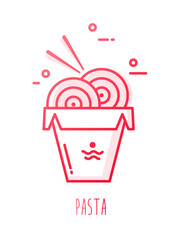 Wall Mural - Noodles in a lunch box. Food delivery vector icon in gradient line style.
