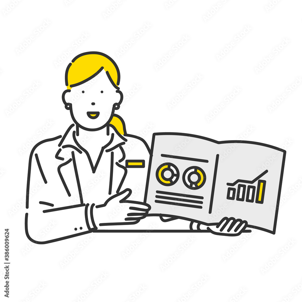 パンフレットを持って顧客に説明をするビジネスパーソンのイラスト素材 Wall Mural Emma