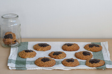 Wall Mural - homemade oatmeal cookies with chocolate, healthy food