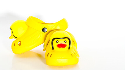 Yellow duck shoes White background
