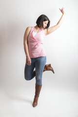 woman in studio posing with casual attire