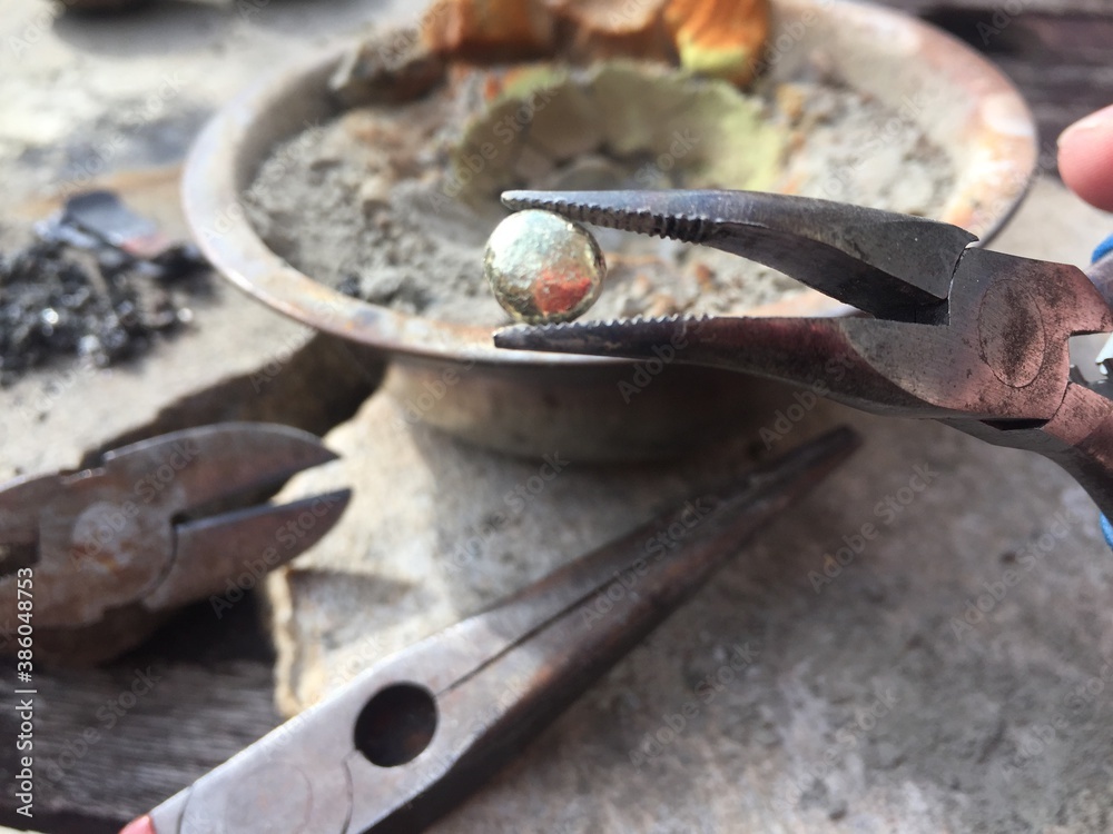 gold refining assay Cupellation with lead and bone ash crucible an ...