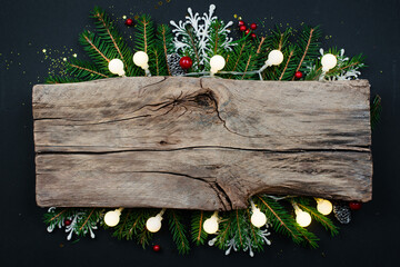 Wall Mural - christmas or new year background on a black table with space for text. greeting card