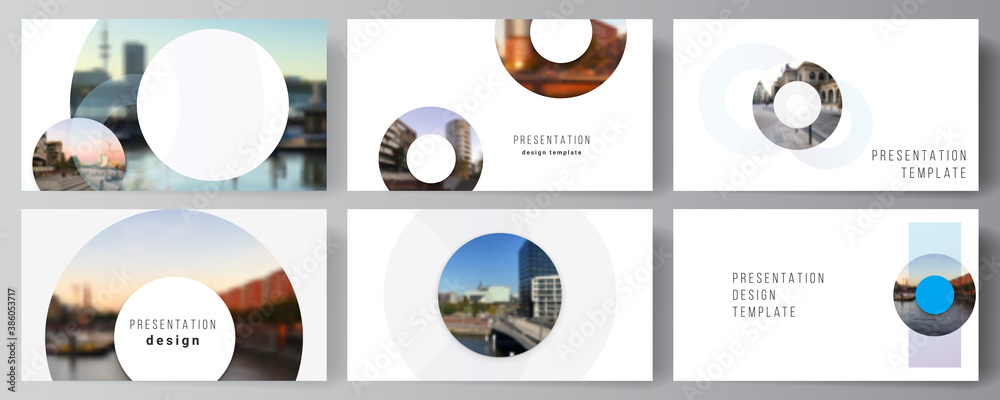 Vector layout of the presentation slides design business templates, multipurpose template for presentation brochure, cover. Background template with rounds, circles for IT, technology. Minimal style. - obrazy, fototapety, plakaty 