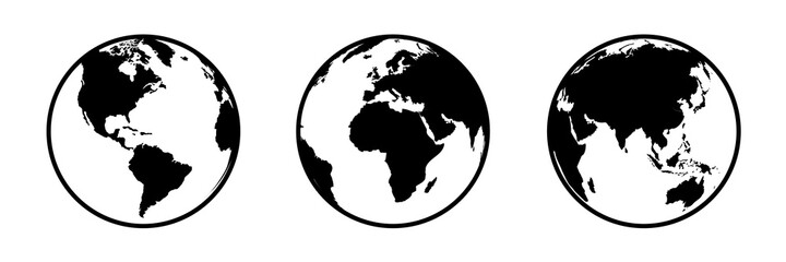 Wall Mural - black globes with continents, view from different positions - stock vector