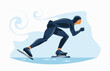 Short track speed skating. A muscular athlete overcomes the distance on skates. Vector flat design illustration side view.