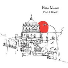 Drawing Sketch Illustration Of Porto Nuovo In Palermo, Sicily