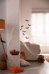 Sticker - Modern room decorated for Halloween. Festive interior