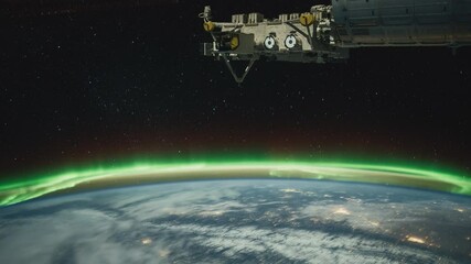 Wall Mural - aurora borealis seen on earth from international space station (iss). 4k timelapse. created from pub