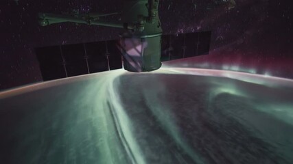 Wall Mural - aurora borealis ending in sunrise seen on earth from international space station (iss). 4k timelapse