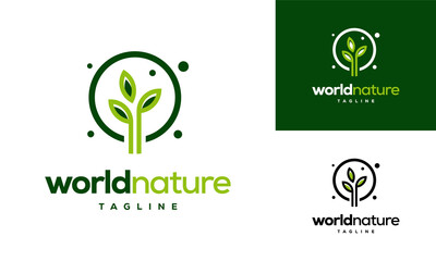 Wall Mural - World Nature eco logo template, Global leaf eco logo designs concept