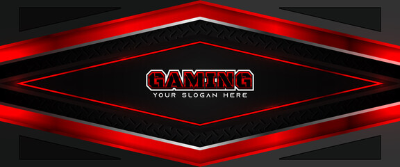 Wall Mural - futuristic red and black abstract gaming banner design template with metal technology concept. vecto