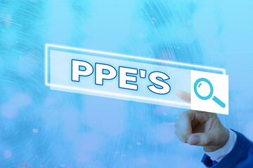 Poster - Conceptual hand writing showing Ppe s is. Concept meaning Specialized equipment for protection against health and safety hazard Web search digital futuristic technology network connection