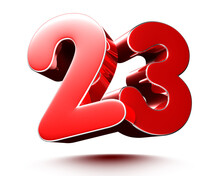 Red Numbers 23 Isolated On White Background Illustration 3D Rendering.(with Clipping Path).