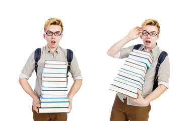 Wall Mural - Funny student with stack of books