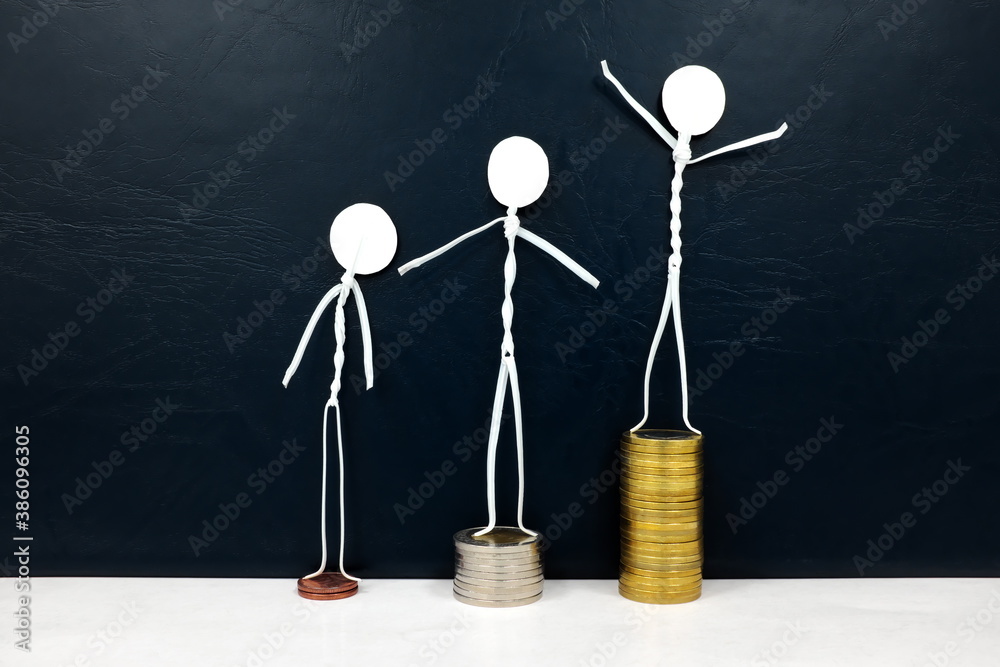 Stick Figure Income Wealth and financial inequality, income disparity concept. Human stick ...