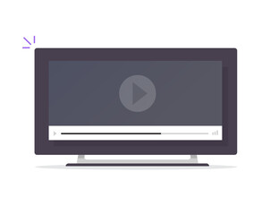 Aufkleber - Tv flat screen vector with video player as concept of cinema or movie television watching, idea of wide screen computer monitor streaming film isolated