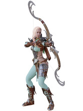 A 3d Rendered Fantasy Female Elf Warrior With A Bow.