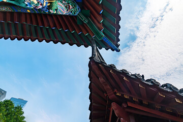 Wall Mural - Close up of cornice of Chinese classical architecture