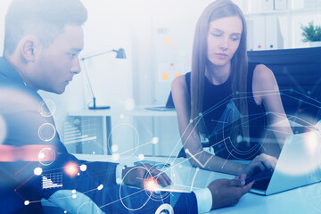 Poster - Man and woman in office, network interface
